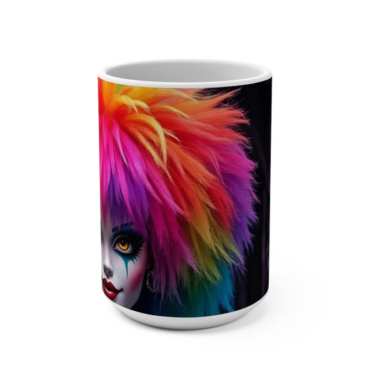 Colorful Clown Mug, Rainbow Hair Cup for Coffee Lovers, Fun Gift for Halloween, Office Décor, Circus Theme Drinkware