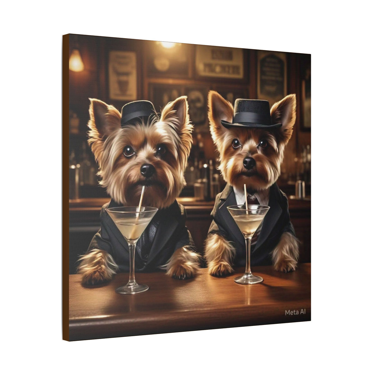 Yorkshire Terrier Martini Bar Satin Canvas — Stretched Wall Art
