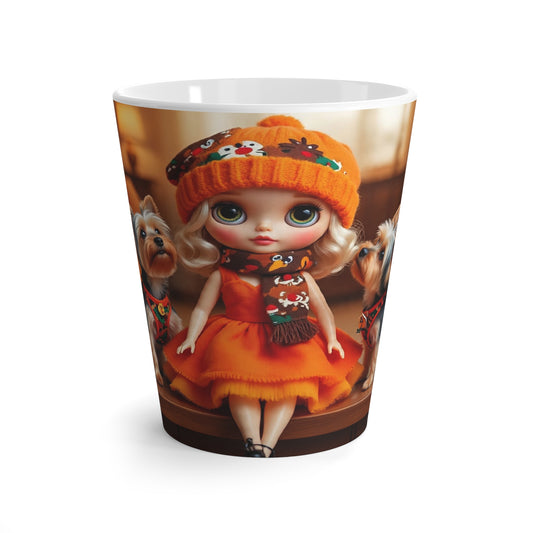 Latte Mug - Super Cute Thanksgiving Doll and Yorkshire Terriers Print