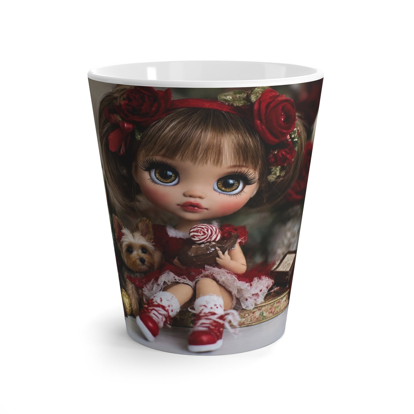 Latte Mug — Cute Blythe Doll Christmas Scene Coffee Cup