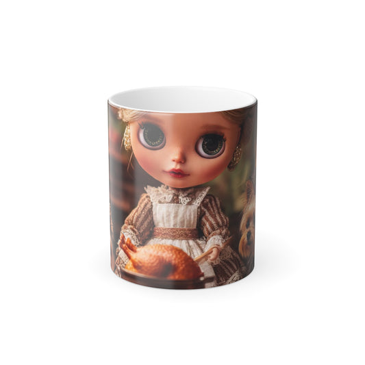 Color-Changing Mug — Vintage Doll Thanksgiving Scene (11 oz)