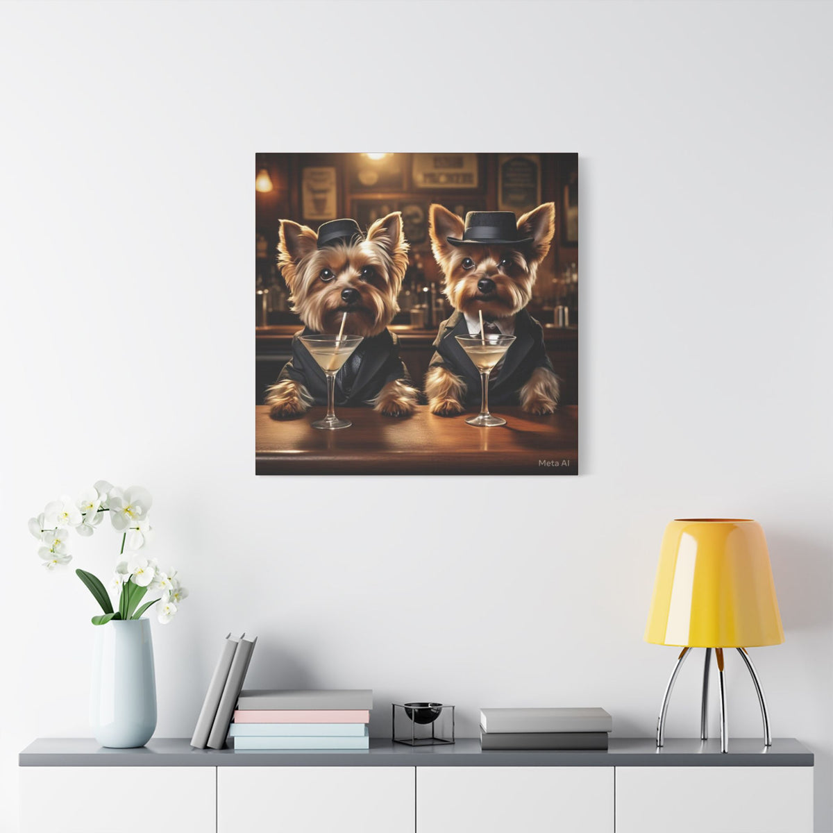Yorkshire Terrier Martini Bar Satin Canvas — Stretched Wall Art