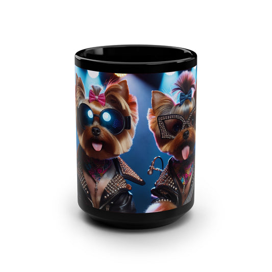 Rockstar🌹Yorkies🐾🐾Black Mug, 15oz