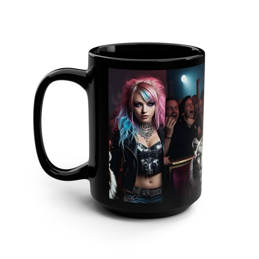 Edgy Rocker Black Mug with Tiger - 15oz