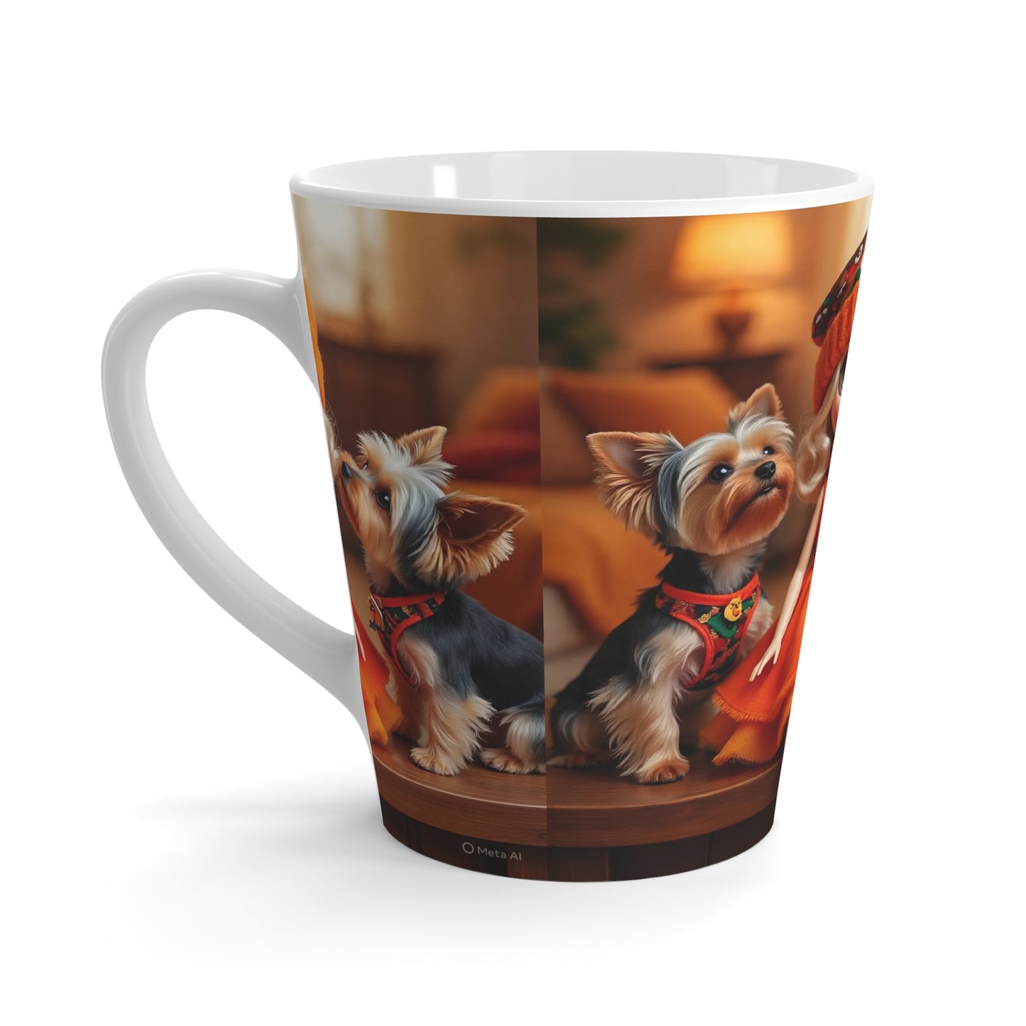 Latte Mug - Super Cute Thanksgiving Doll and Yorkshire Terriers Print