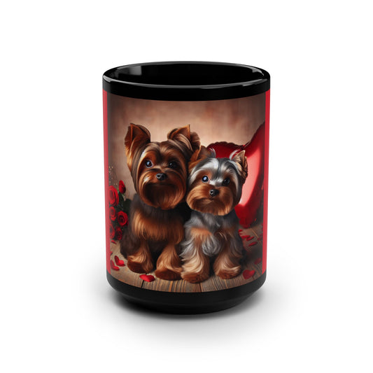 Yorkshire Terriers❤️Valentines Day🌹🐾Black Mug, 15oz