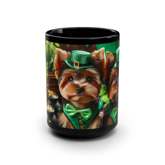 Yorkies🐾 St.Patricks Day☘️Black Mug, 15oz