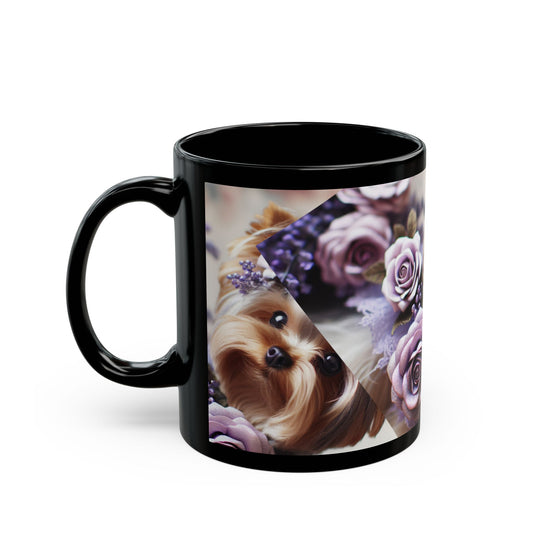 Yorkshire Terrier🐾🐾 and Lavender 💜Roses Black Mug (11oz, 15oz)