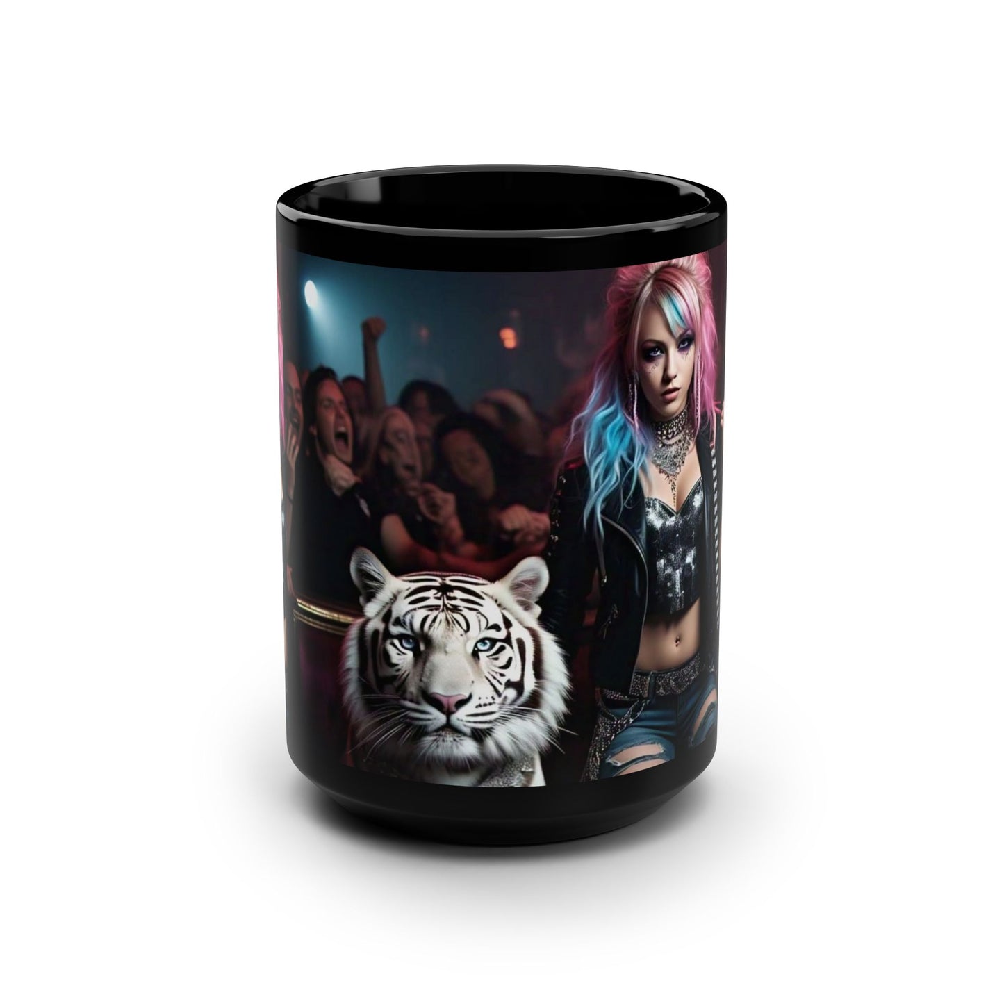 Edgy Rocker Black Mug with Tiger - 15oz