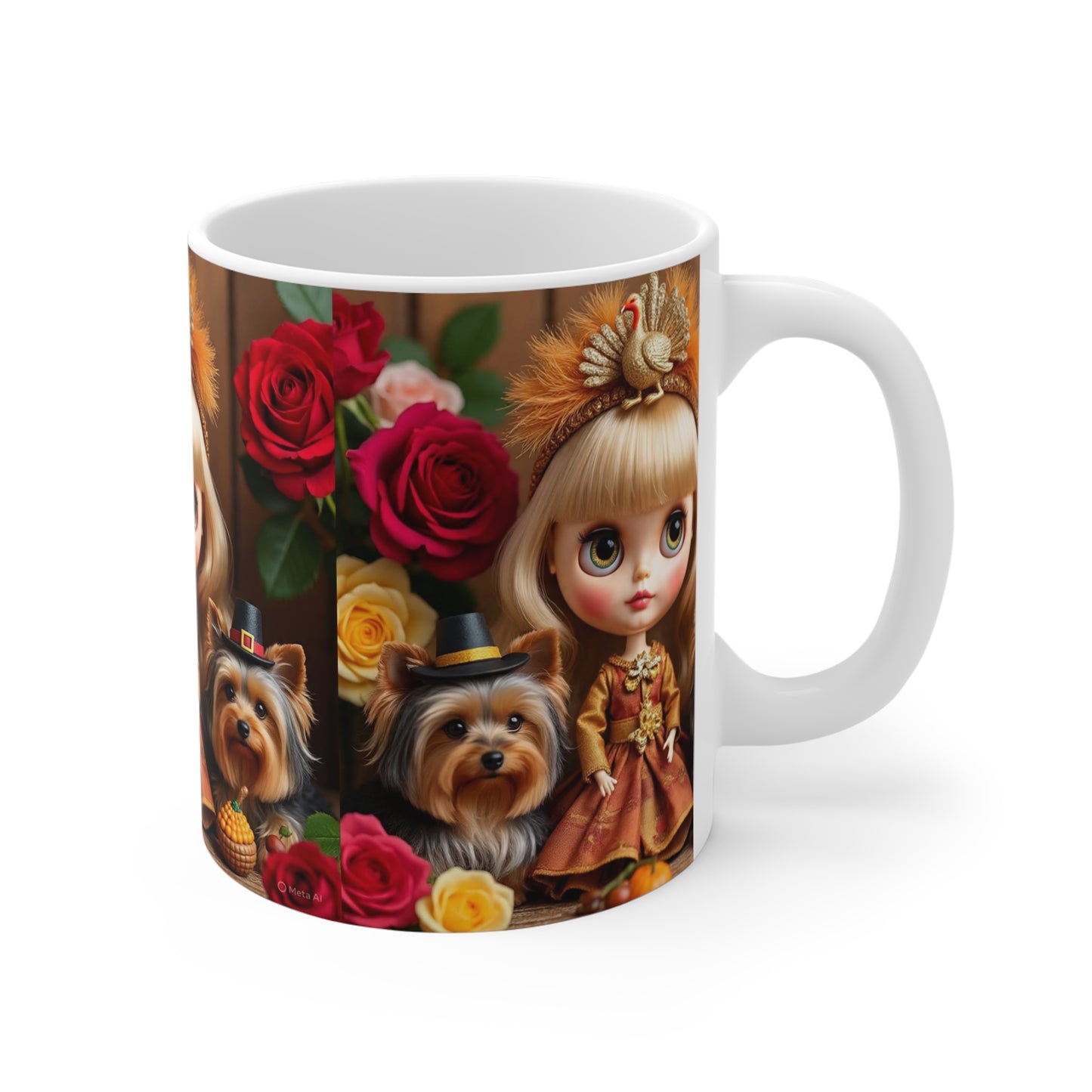 Blythe Doll & Yorkies Thanksgiving 11oz Ceramic Mug