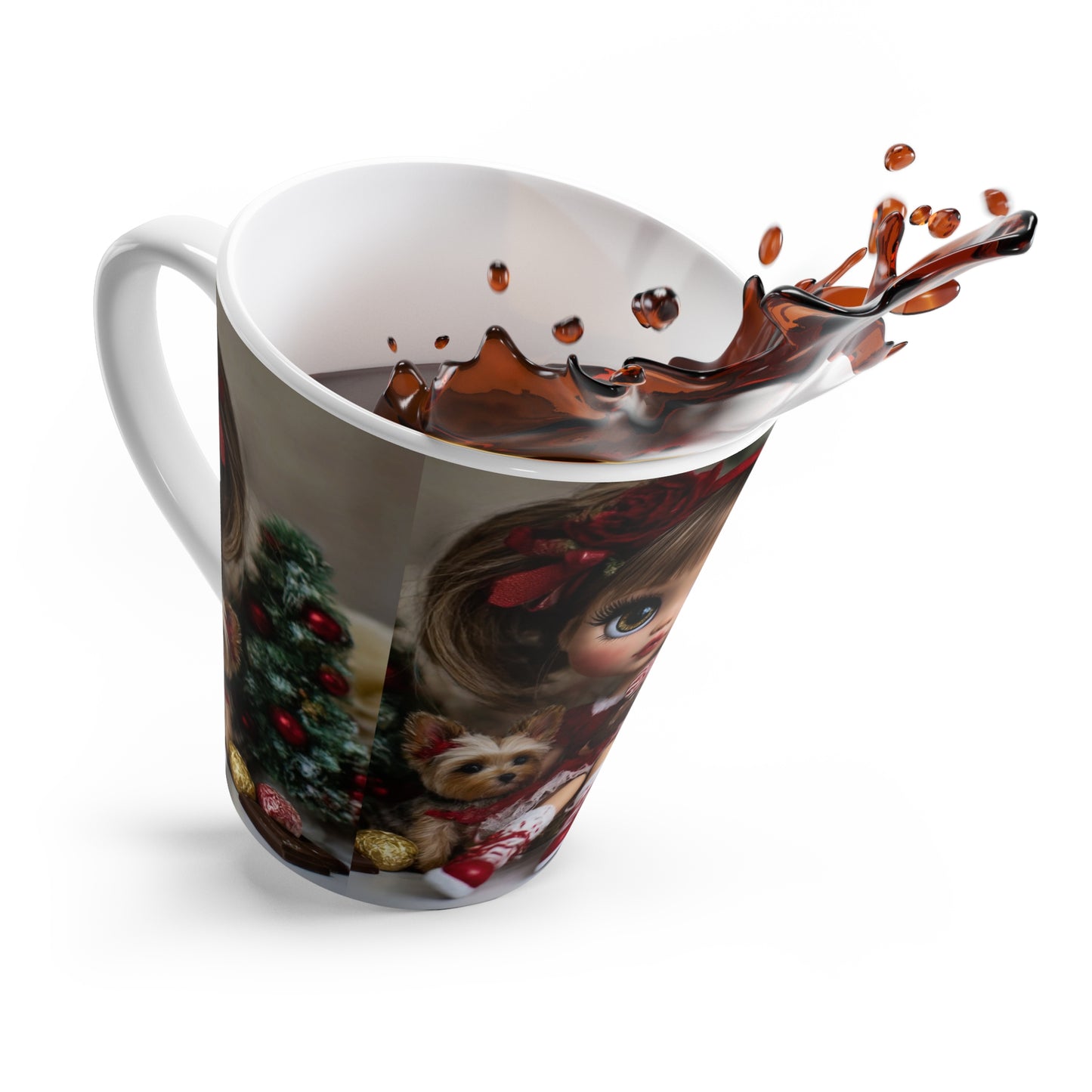 Latte Mug — Cute Blythe Doll Christmas Scene Coffee Cup