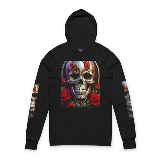 Skull Floral Hooded Tee - Unisex Long Sleeve Shirt for Unique Style, Perfect for Halloween, Casual Wear, Gifts, Cosplay