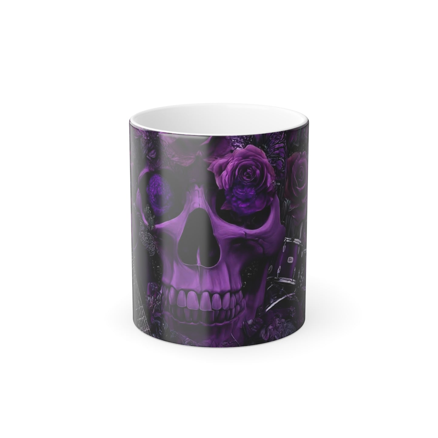 Color-Changing Skull & Roses Mug — 11oz Purple Morphing Coffee Cup