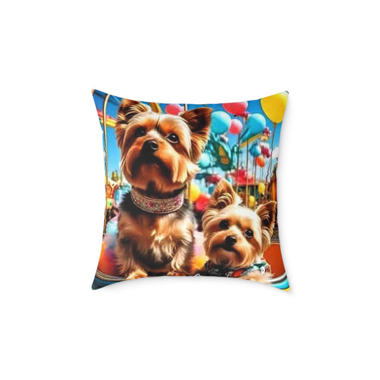 Poly Canvas Pillow - Super Cute Yorkies at the Fair