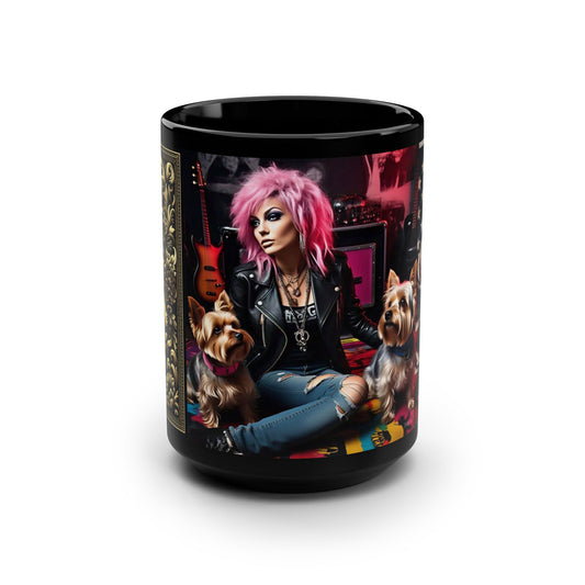 RöckChixx 👑🤘🎂 Black Mug, 15oz