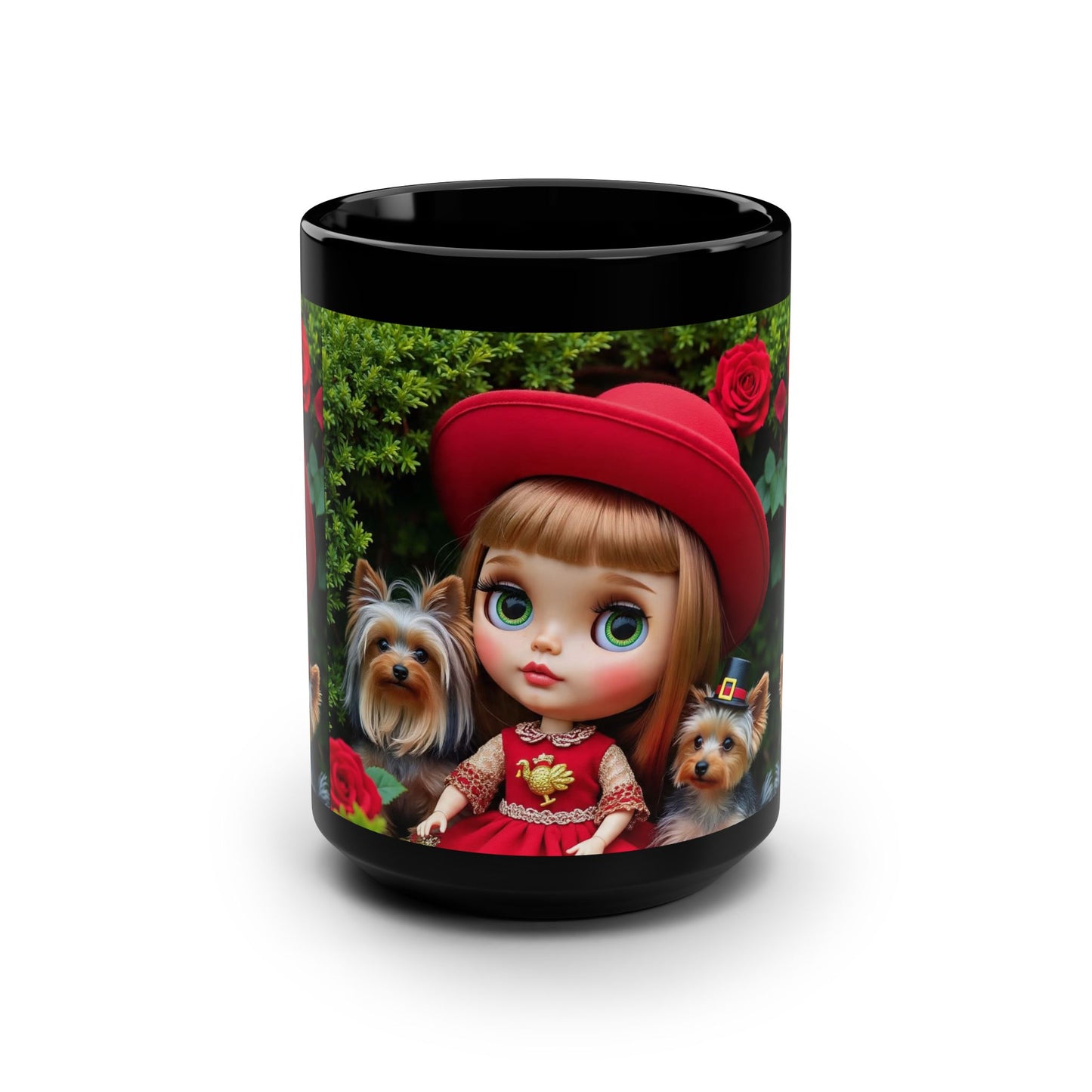 Blythe Doll in Red Hat with Yorkies Coffee Cup