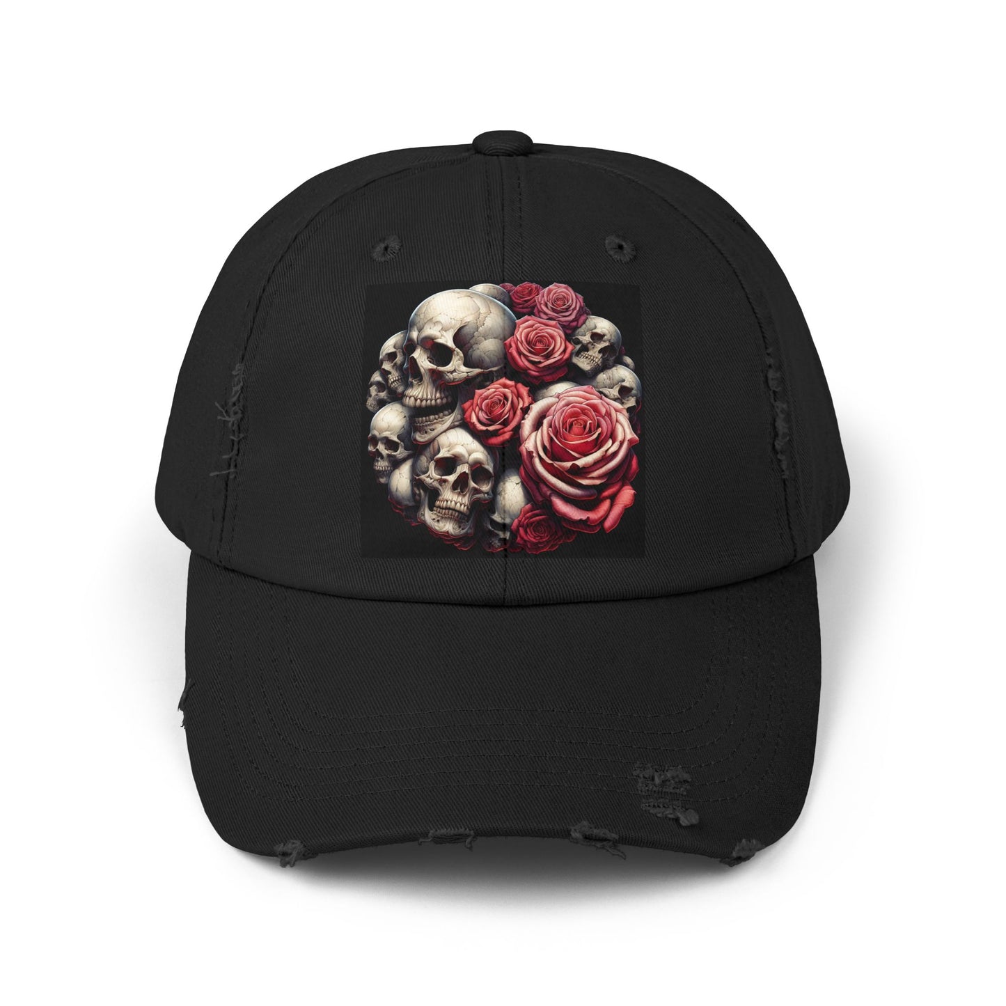 Pink Roses💕💀Skull💕Unisex Distressed Cap