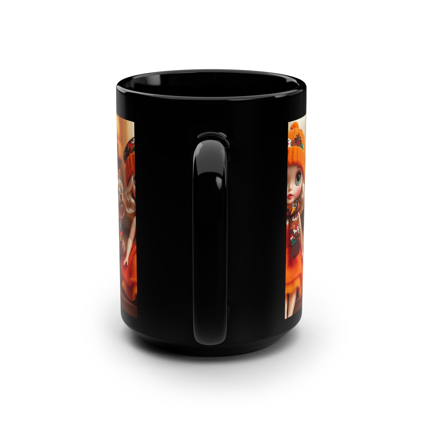 Cute Doll & Yorkies Black 15oz Mug — Cozy Autumn Pet Lover Coffee Cup