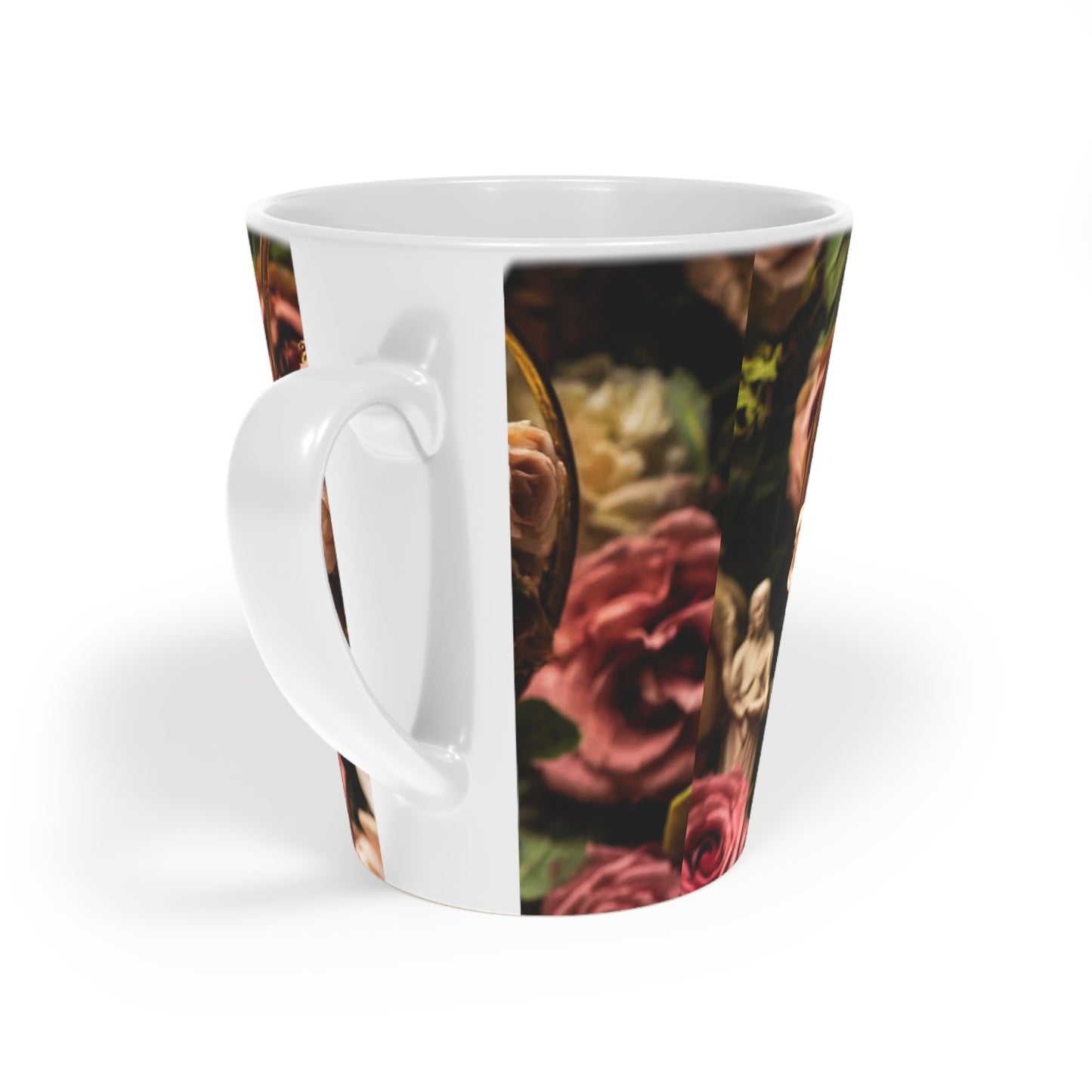Latte Mug — Vintage Doll Art Floral Latte Cup (12 oz)