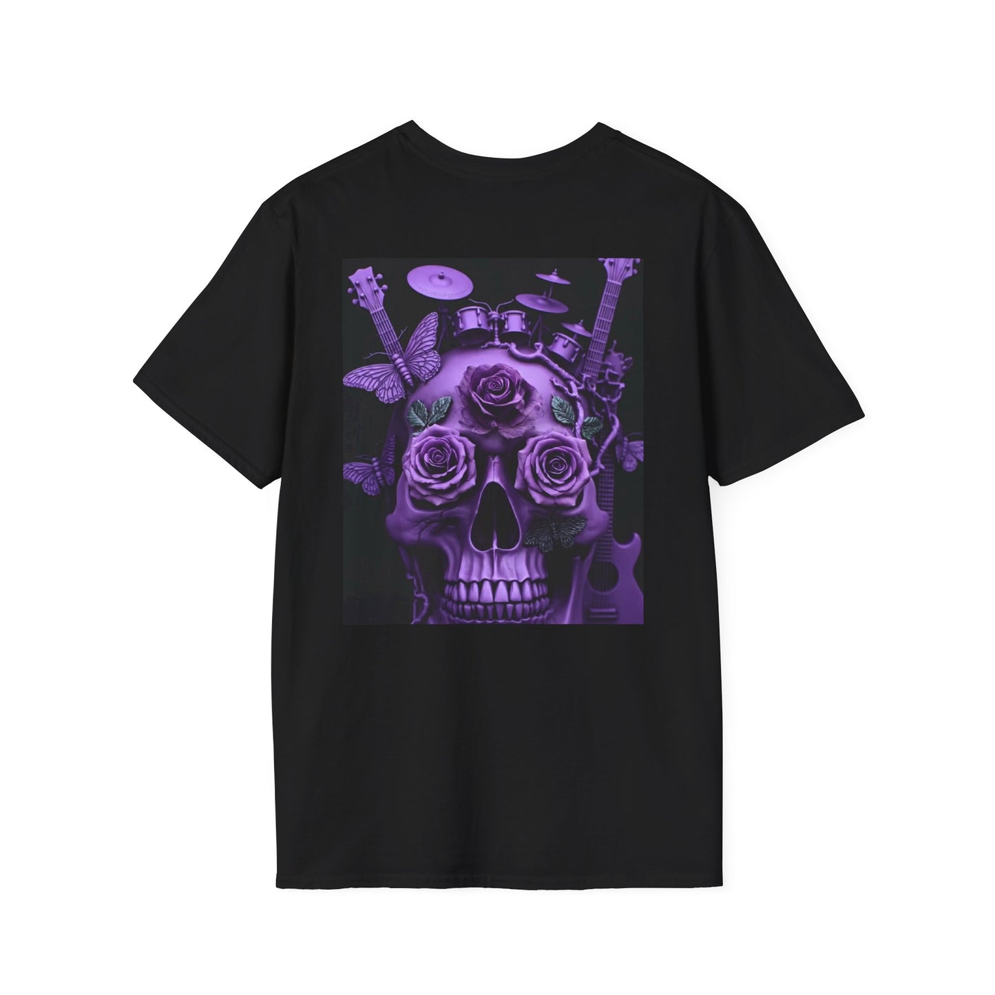 Skull & Roses Graphic Tee — Purple Rock Music Skull Back Print T-Shirt