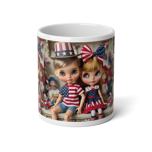 Patriotic Jumbo Mug, 20oz | Independence Day Gifts, USA Flag Coffee Cup, Doll Lovers' Mug, Cute Collectible Drinkware, July 4th Decoration