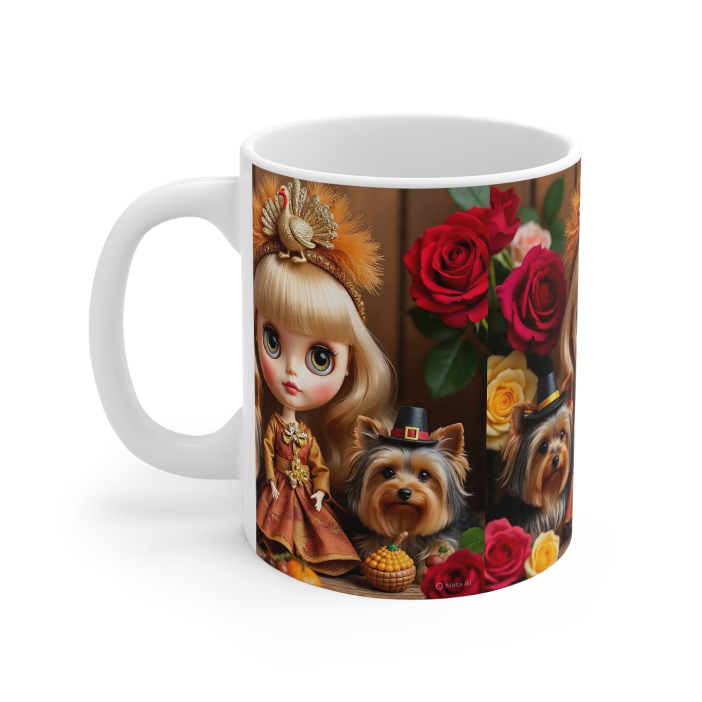 Blythe Doll & Yorkies Thanksgiving 11oz Ceramic Mug