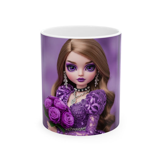 Elegant Doll-Themed Ceramic Mug - Rose Bouquet Design, Gift for Doll Collectors, Birthday, Mother's Day, Tea, Coffee Lover