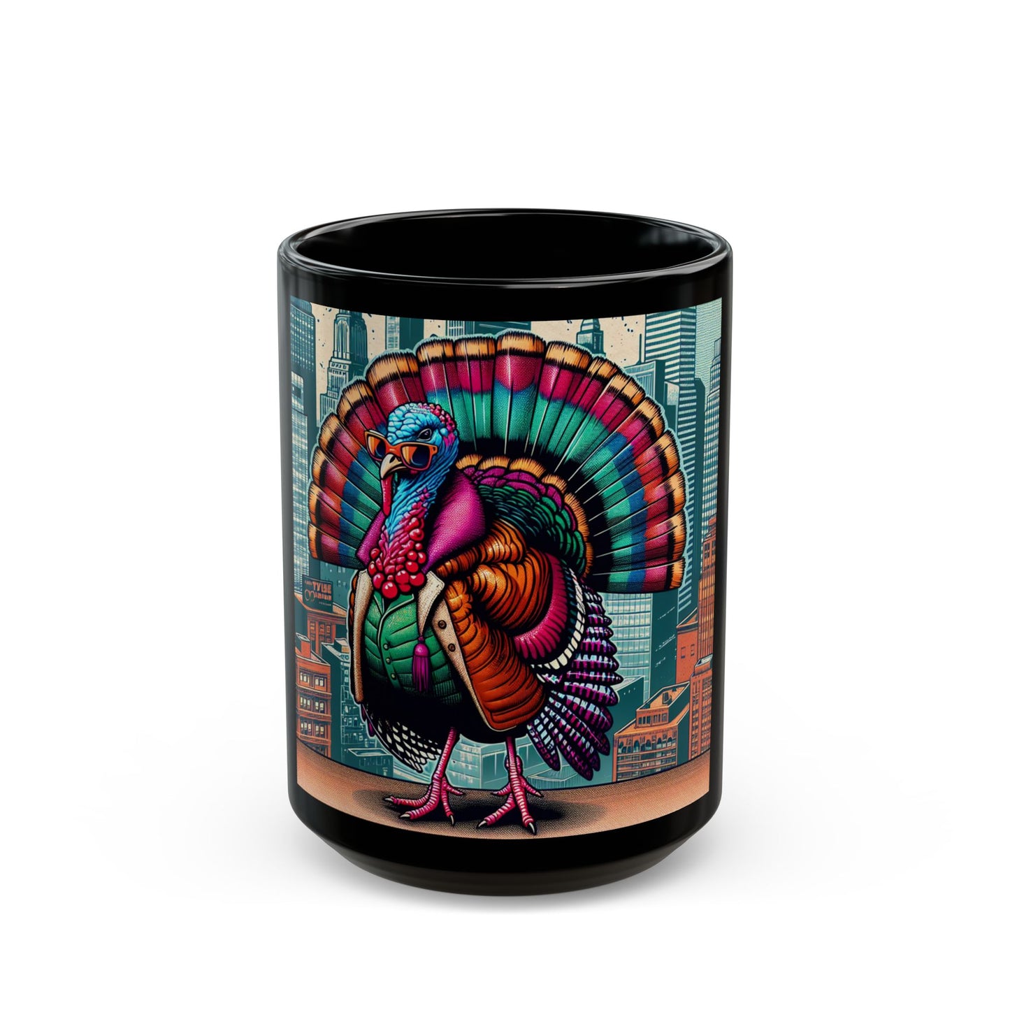 Stylish Turkey🦃Black Mug (11oz, 15oz)