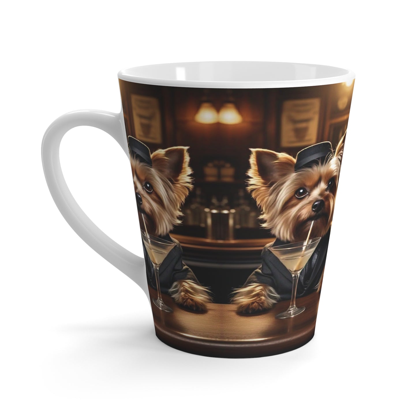 Yorkshire Terrier Bar Mug — Cute Dogs in Vintage Bar Scene Latte Mug