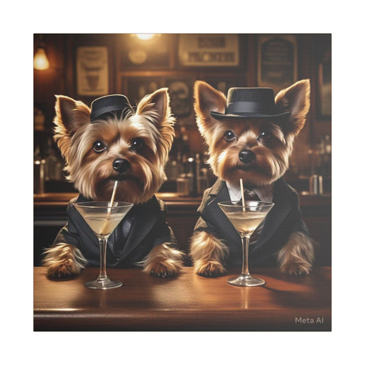 Yorkshire Terrier Martini Bar Satin Canvas — Stretched Wall Art