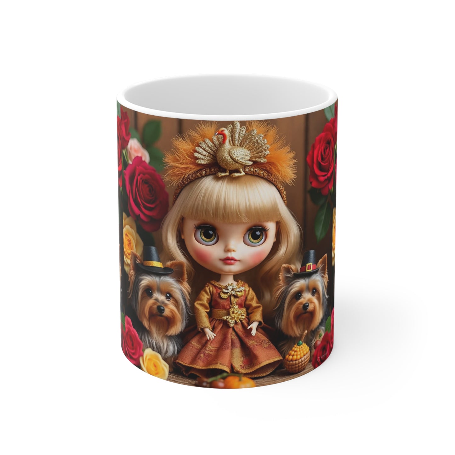 Blythe Doll & Yorkies Thanksgiving 11oz Ceramic Mug