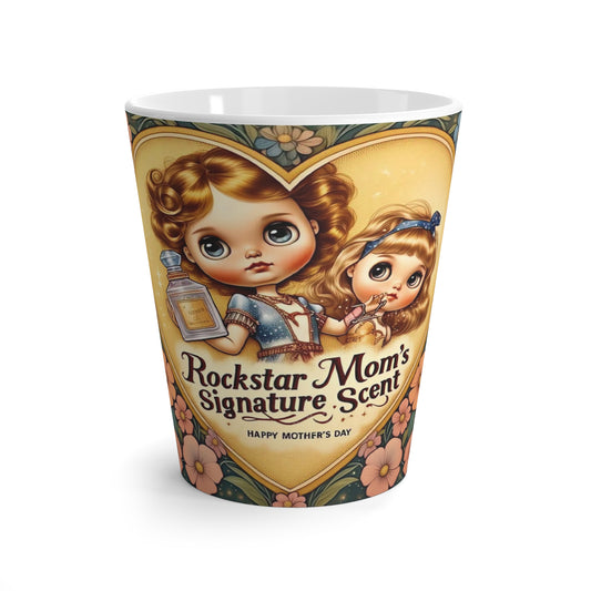 Rockstar Mom Latte Mug | Mother's Day Gift, Floral Coffee Cup, Vintage Style, Cute Mom Mug, Kid's Gift Idea
