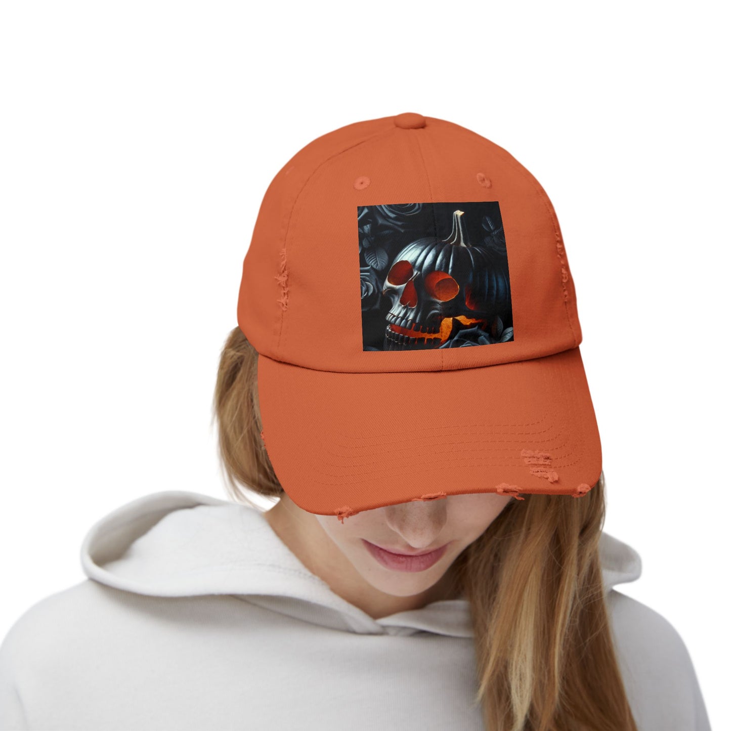 Pumpkin 🎃Skull 💀Unisex Distressed Cap