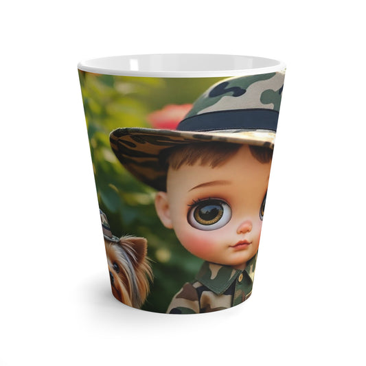 Camo Doll & Yorkie Latte Mug — Cute Military Puppy Coffee Cup