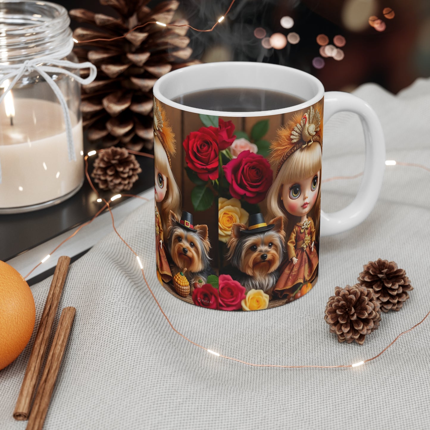Blythe Doll & Yorkies Thanksgiving 11oz Ceramic Mug