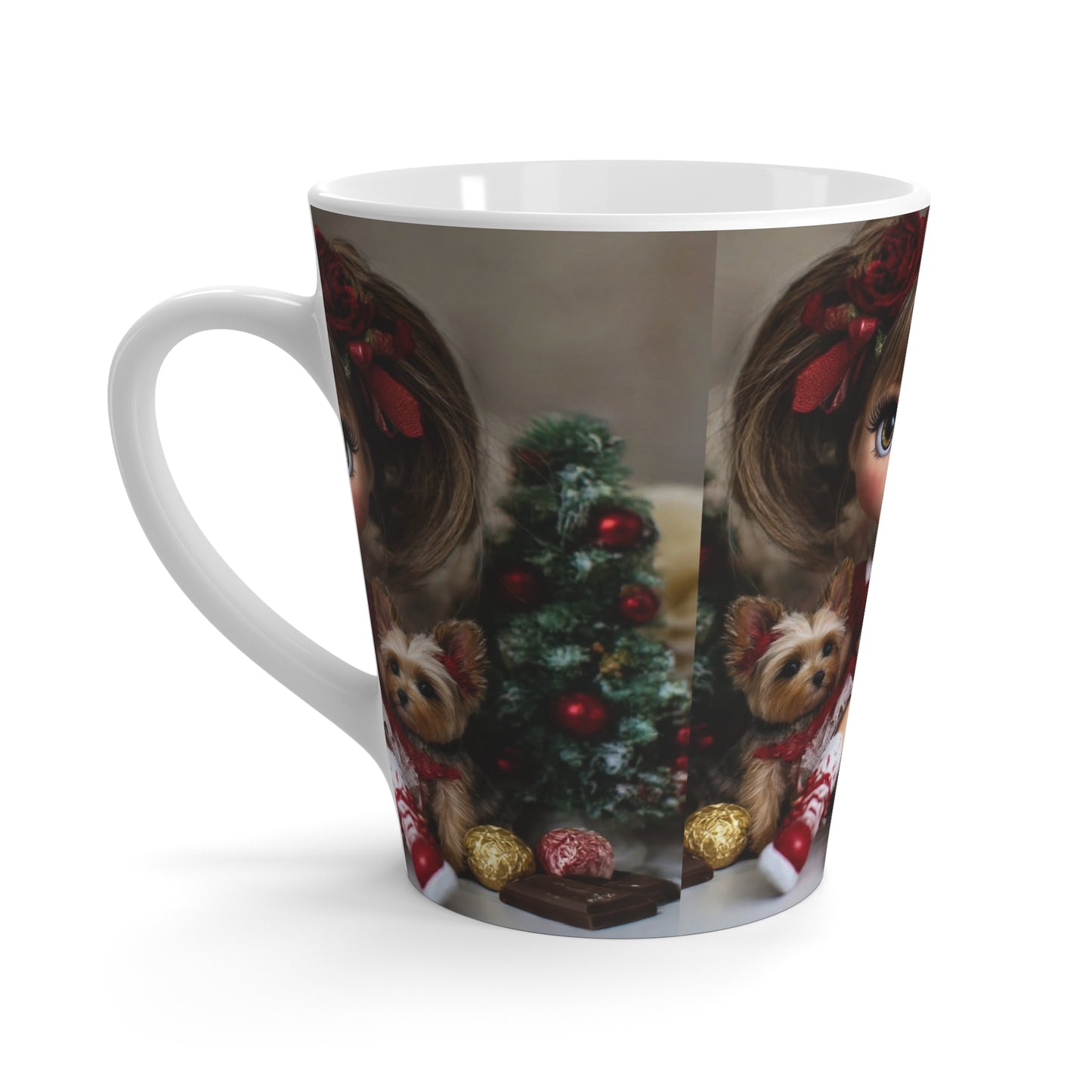 Latte Mug — Cute Blythe Doll Christmas Scene Coffee Cup